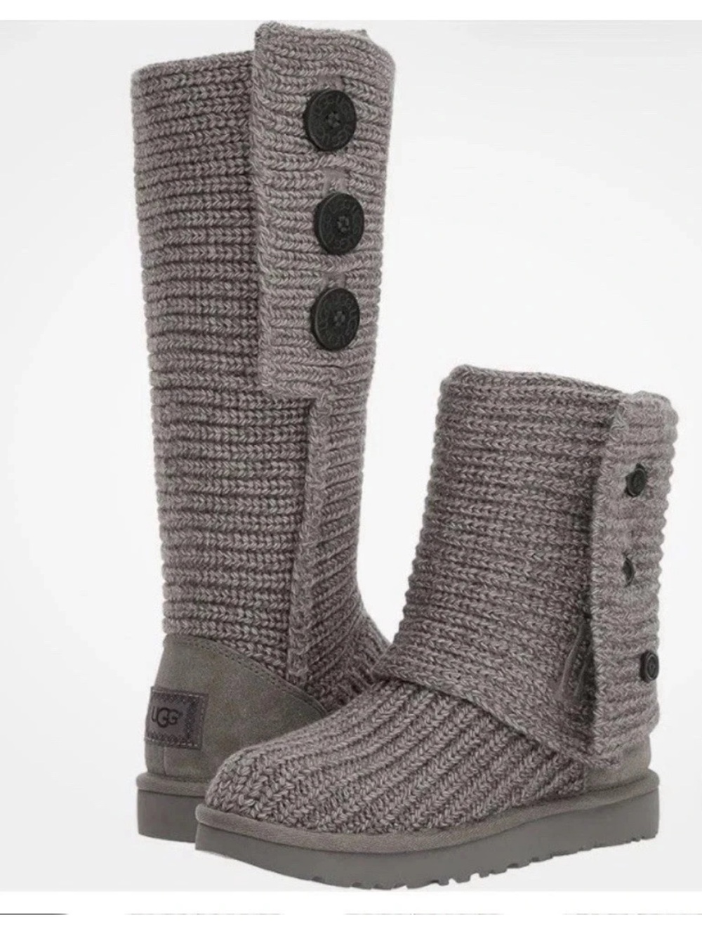 UGG Australia Classic Cardy Gray 5819 Sweater Knit Fold Over Boots Woman’s 8